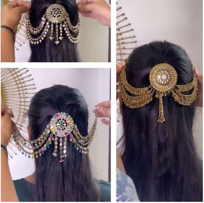 3 pace combo Hair Pins Gold Plated Design Bridal Jadai Billai Wedding Hair Braid