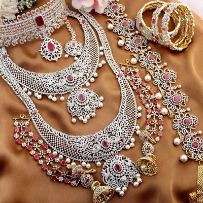 Stunning Peacock Floral AD Bridal Set with Pearls1