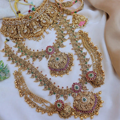 Intricately Carved Idol Lakshmi Peacock Design Bridal Set1