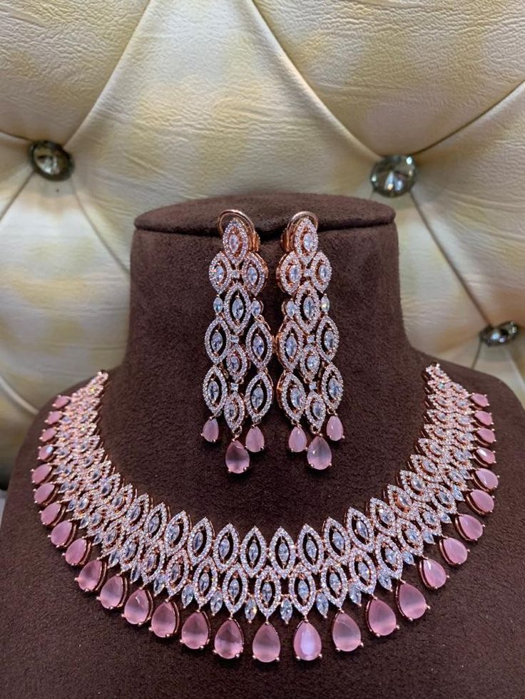 Rose Craft Diamond Pink Necklace Set