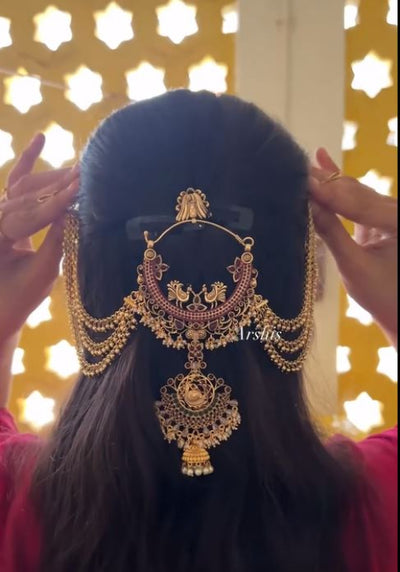 Hair Pins Gold Plated Design Bridal Jadai Billai Wedding Hair Braid Accessories