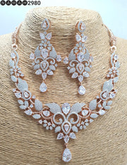 American DIAMOND White stone NECKLACE With Earring COMBO Set Cz Designer