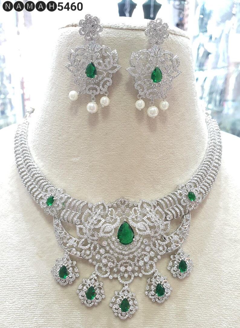 American Diamond Gold/Silver Plated CHOKAR NECKLACE Set